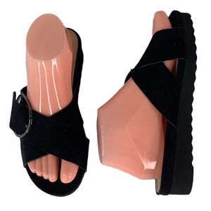 OYSHO CissCross Strap Platform Black Leather Summer Costal Sandals Sz 36/US 6